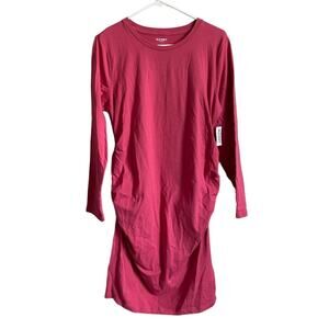 Old Navy Fitted Cotton Blend Pink Maternity Long Sleeved Midi Dress Sz L